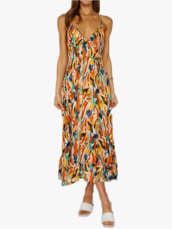Commense Dresses & Skirts - Commense Multicolor Orange & Green Midi Dress